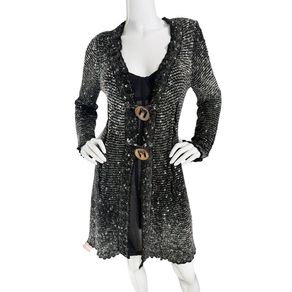 BCBG MaxAzria Y2K Sweater Duster Cardigan Coatigan Nubby Knit Button Front - Picture 1 of 15